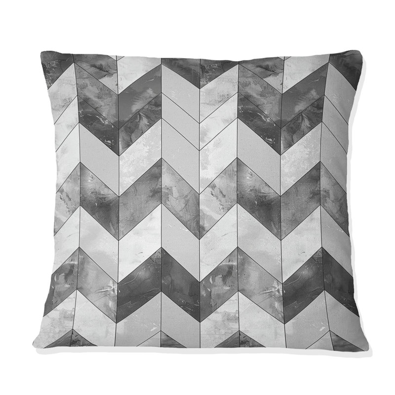 Coussin décoratif blanc et gris à motif de chevrons - Glam, 18" x 18"
