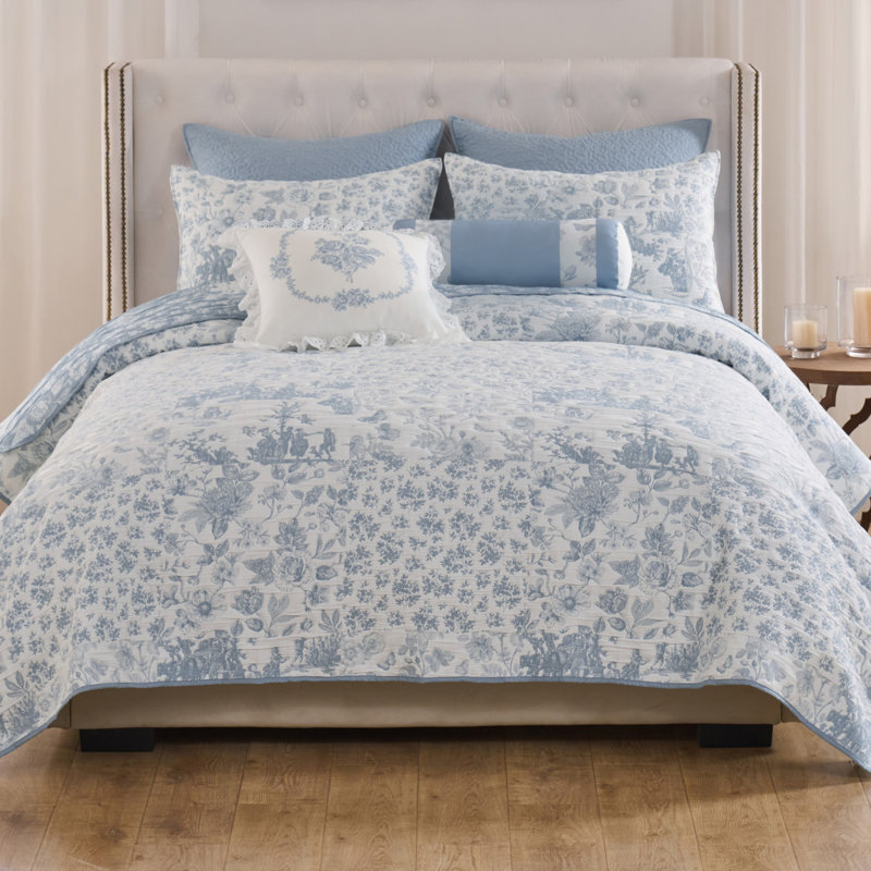 Ensemble de couvre-lit réversible 3 pièces Greenland Home Fashions Toile Patch bleu, Queen