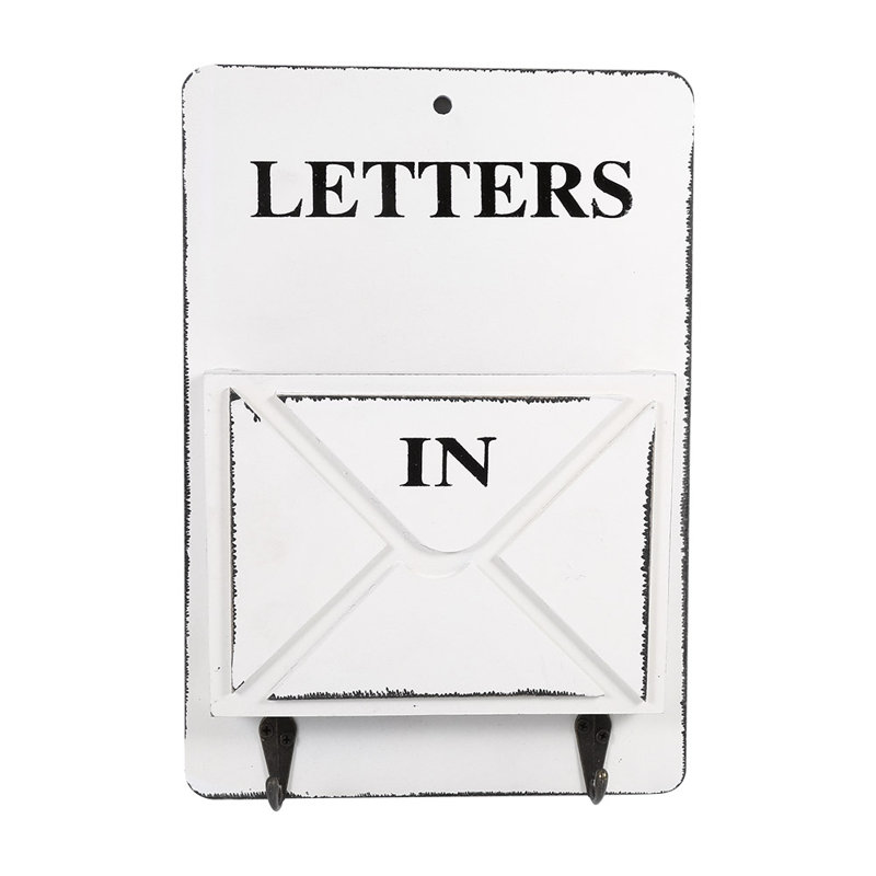 Porte-courrier mural en bois blanc avec crochet de suspension, porte-clés et rangement créatif pour la maison., White