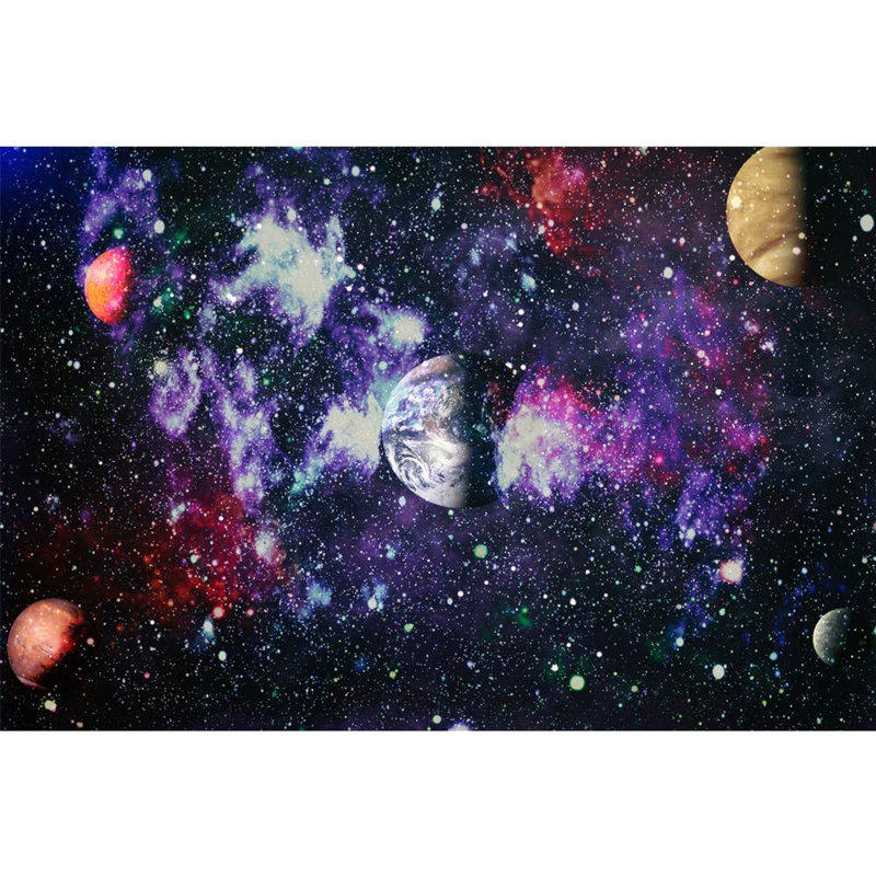 Planet In Outer Space Galaxy Border, 66" L x 96" W, Purple