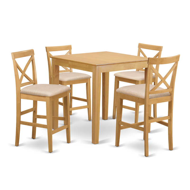 5 Piece Counter Height Dining Set Includes a Square Dinette Table and 4 Linen Fabric Kitchen Dining Chairs, Oak, Oak