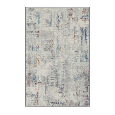 Tapis gris / bleu en polyester tissé à la machine Storm