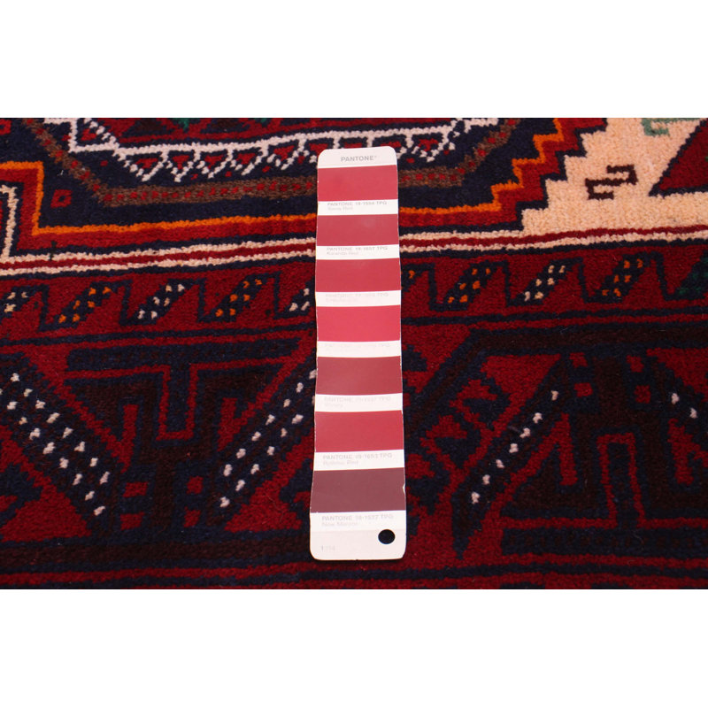 Tapis rouge foncé 3 pi 2 po x 6 pi One-of-a-Kind New Age