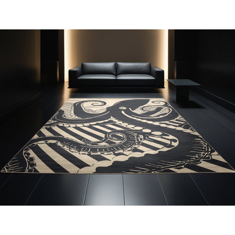 Tapis doux et moelleux à rayures nautiques gris Vega Kraken, 3 X 5