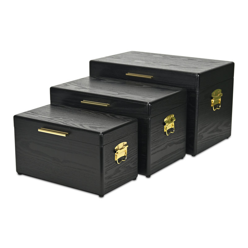Sable Set of 3 Trunks with Gold Handles, Black