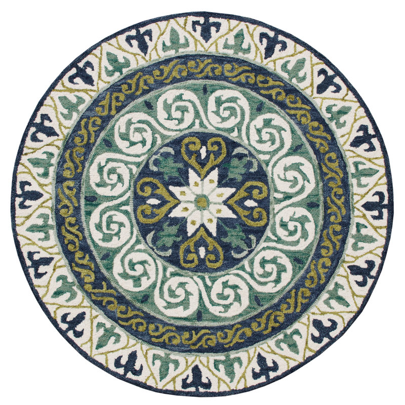 Tapis bleu / vert / ivoire Arliss, Rond 7 pi
