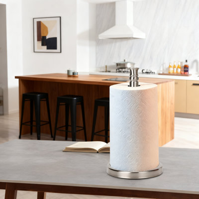 Weighted Base Paper Towel Holder For Kitchen And Bathroom Countertops, One-Handed Tear-Resistant Standing Dispenser With Non-Scratch Felt Pad, Brushed Nickel Stainless Steel