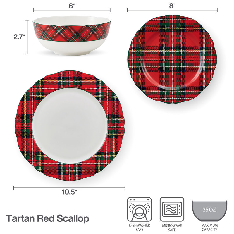 Service de table 12 pièces Mikasa Tartan Scallop, service pour 4