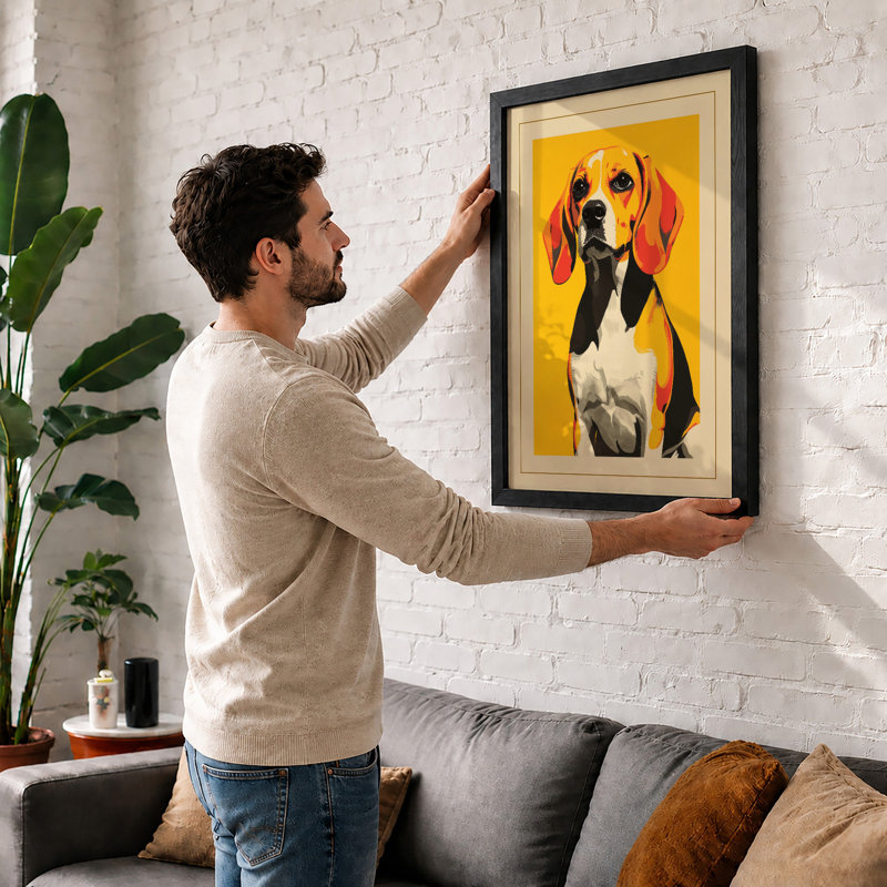 Golden Beagle Modern - Framed Print, A4 - 29.7 x 21.0 cm, Unframed