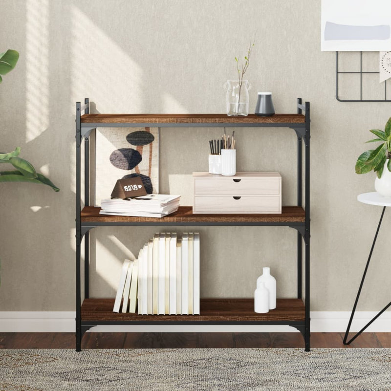 Aaleigha 86cm H x 30cm W Metal Standard Bookcase, Brown Oak, 86cm H x 30cm W x 80cm D