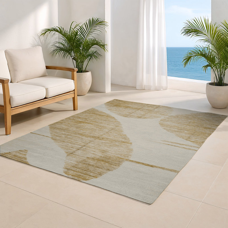 Tapis beige abstrait intérieur et extérieur, Rectangle 9 pi x 12 pi