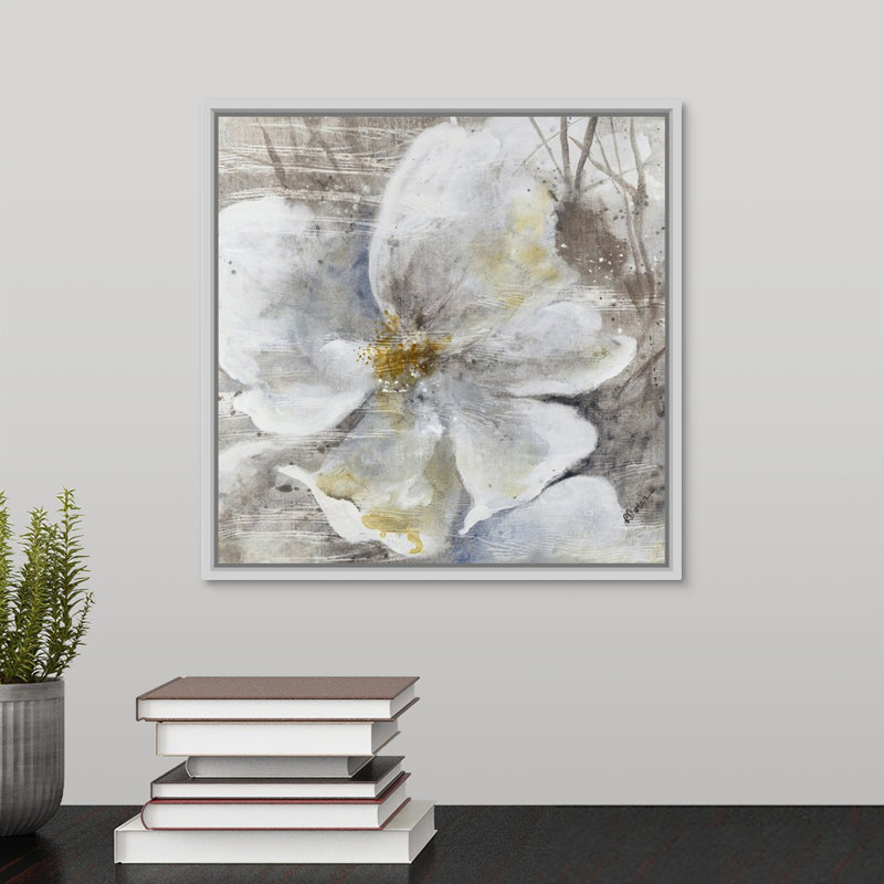 « allegretto i », peinture sur toile, H 13,7 po x l 13,7 po x P 1,75 po, Cadre flottant blanc