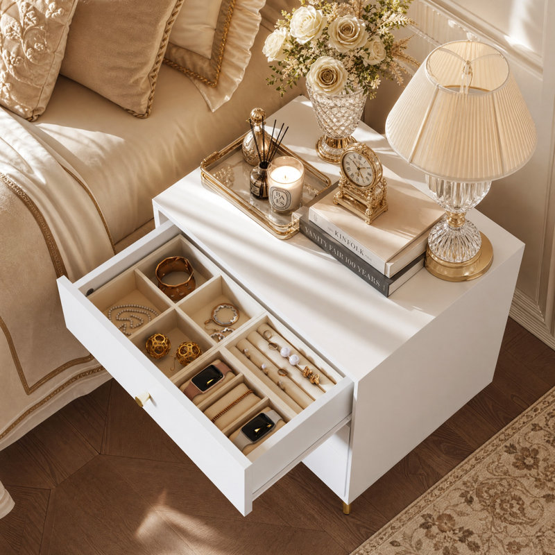 19.7" W 3-Drawer Nightstand with Gold Metal Legs and Handles, Modern Glam Bedside Table