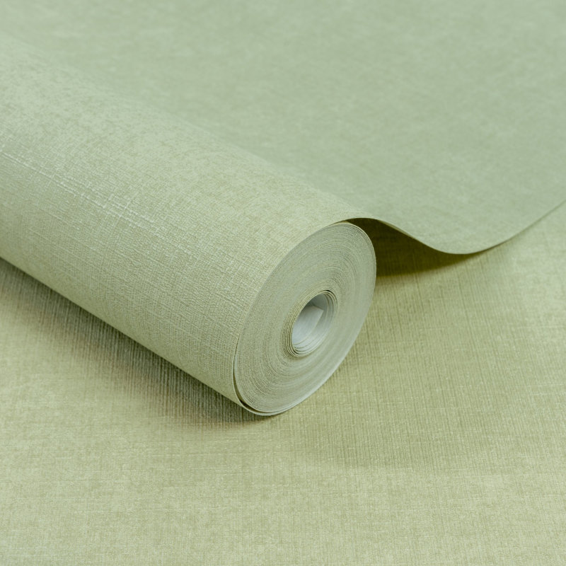 Inia Collection Textile Plain Wallpaper Roll, Olive Green