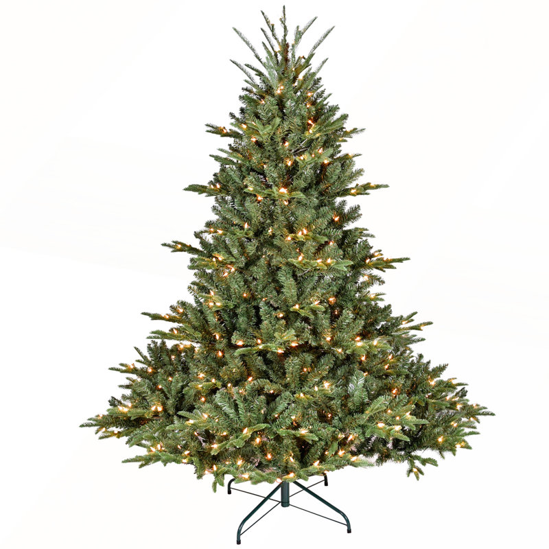 Arbre de Noël 7 pieds avec 750 lumières UL, branches mixtes PE / PVC, 2257 pointes, base large, structure à charnières, support en métal stable