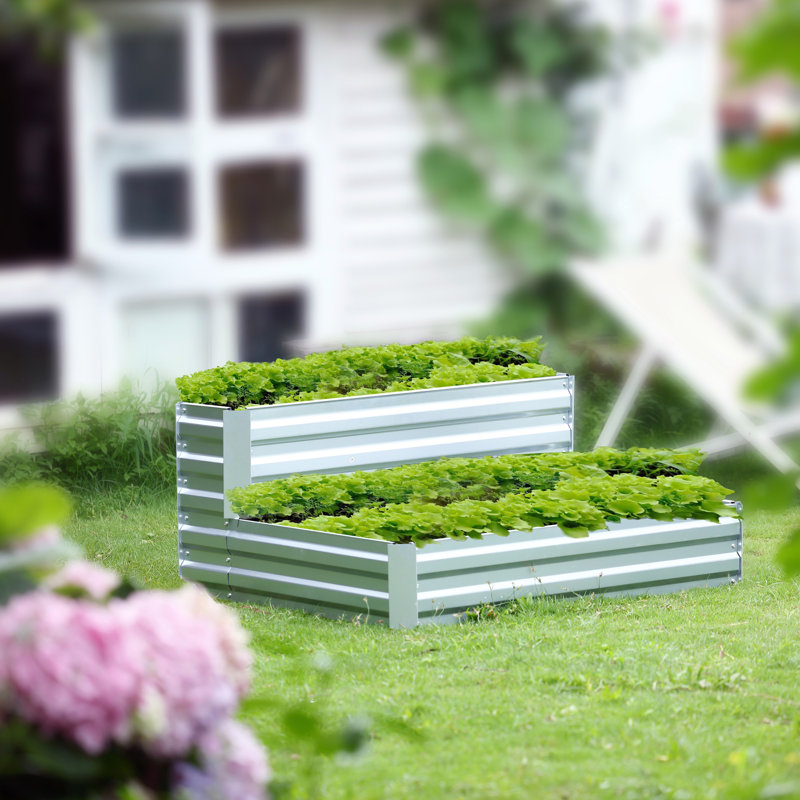 Jardinière surélevée à 2 niveaux H 19,8 po Lizmary, pots de fleurs en métal avec fond ouvert
