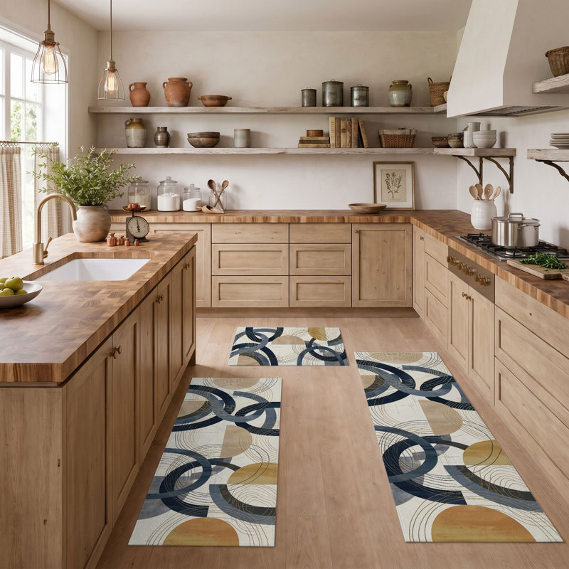 Tapis de cuisine lavables antidérapants à cercles abstraits