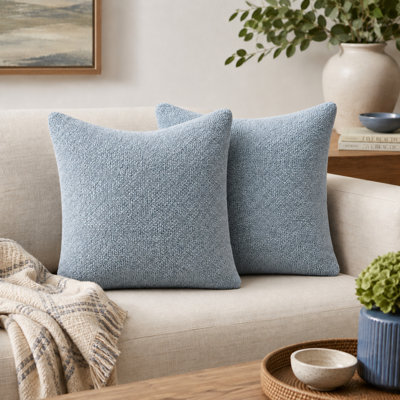 Basel 2-Pack Soft Woven Decorative Throw Cushion Covers 20 x 20 in Blue