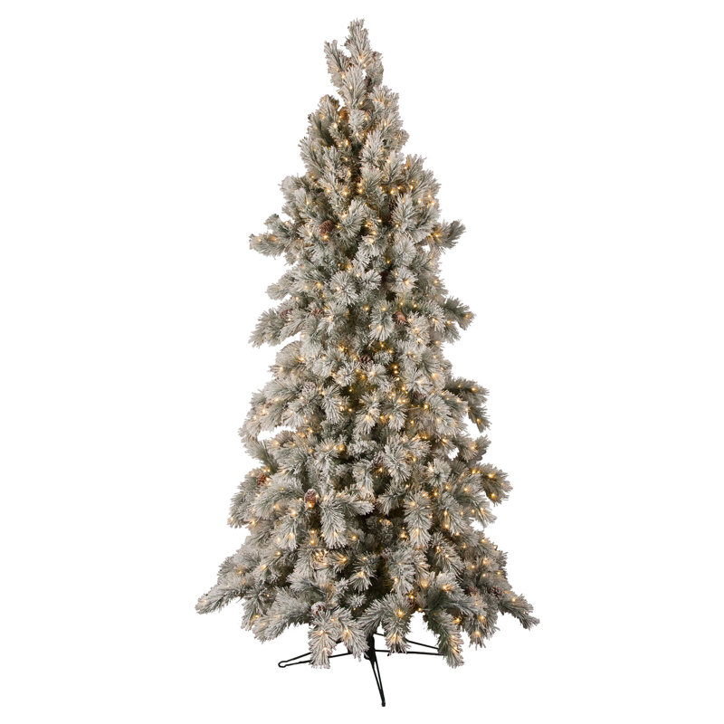 Sapin de Noël artificiel mince vert / blanc floqué, 9 pi