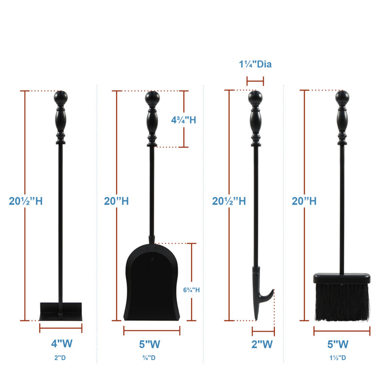 Iron Fireplace Tool Set, Black