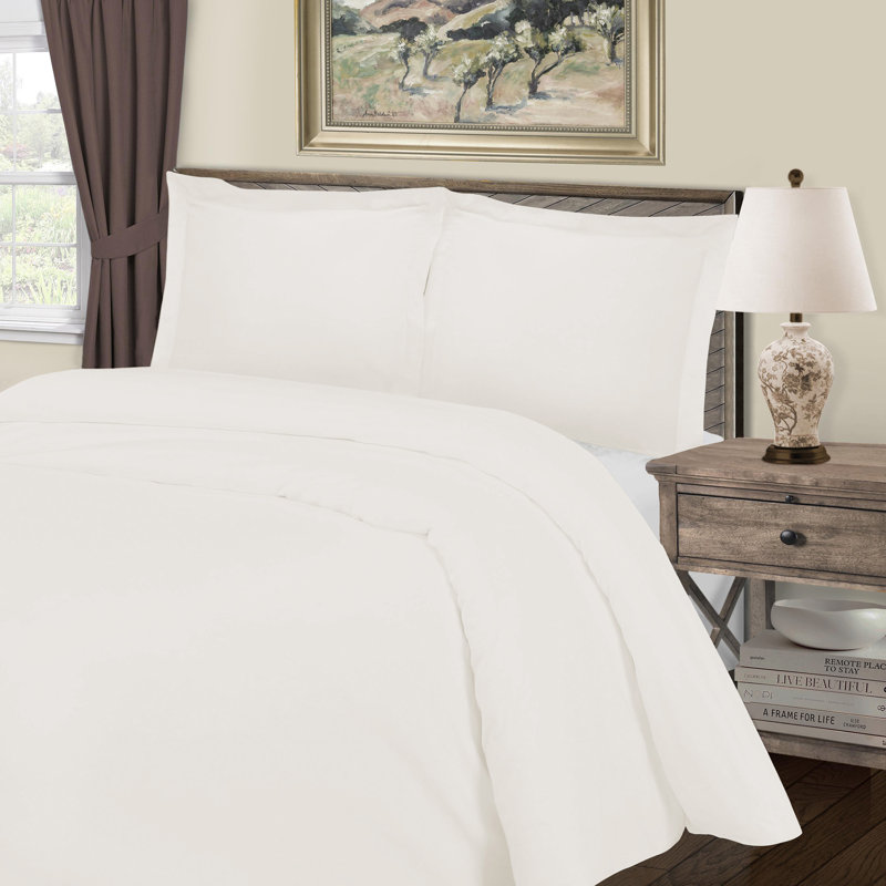 Cotton Blend Sateen Duvet Cover, Full/Queen Duvet Cover + 2 Standard Shams, Ivory