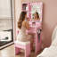Coiffeuse avec miroir, éclairage DEL réglable, prise électrique, support pour sèche-cheveux et tabouret – Bureau de toilette compact pour petite chambre-1363434903