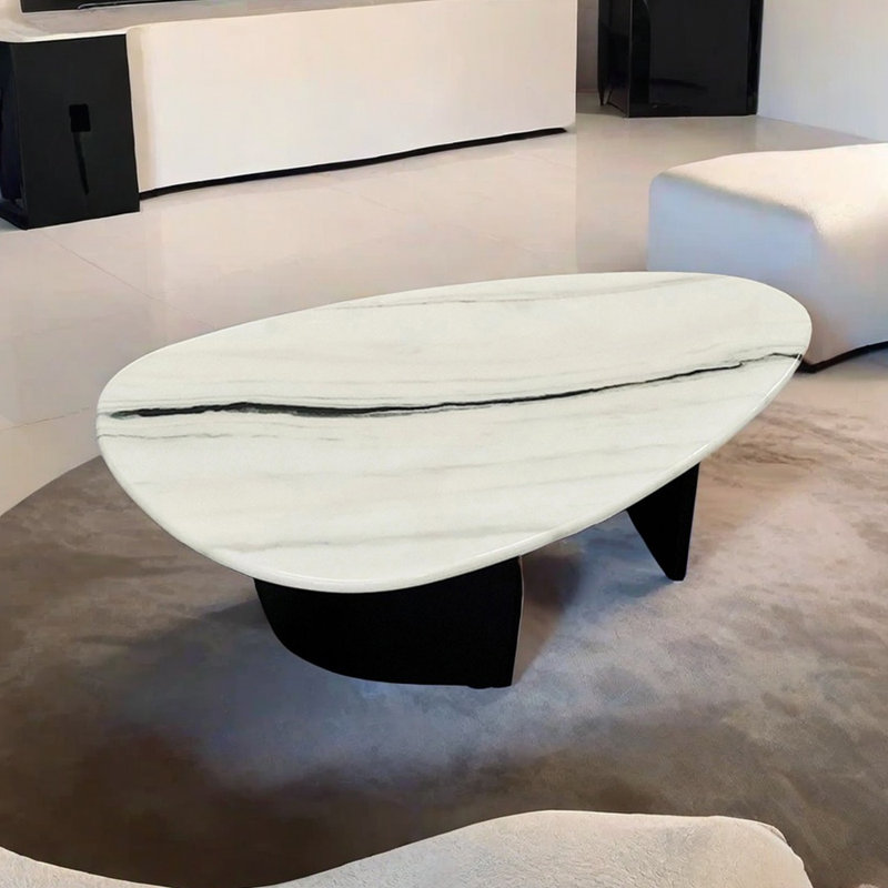Table basse en acier inoxydable marbré, Noir / blanc, H 14,96 po x L 43,3 po x l 25,59 po