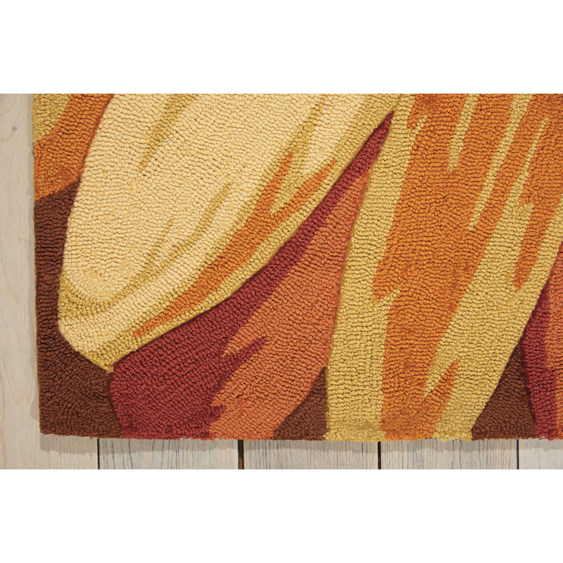 Tapis orange / jaune à motif floral crocheté à la main Colleen, Rectangle 2 pi 6 po x 4 pi