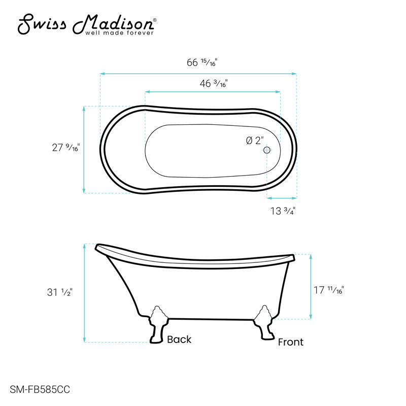 Caché Single Slipper, Clawfoot Soaking Acrylic Bathtub, Chrome