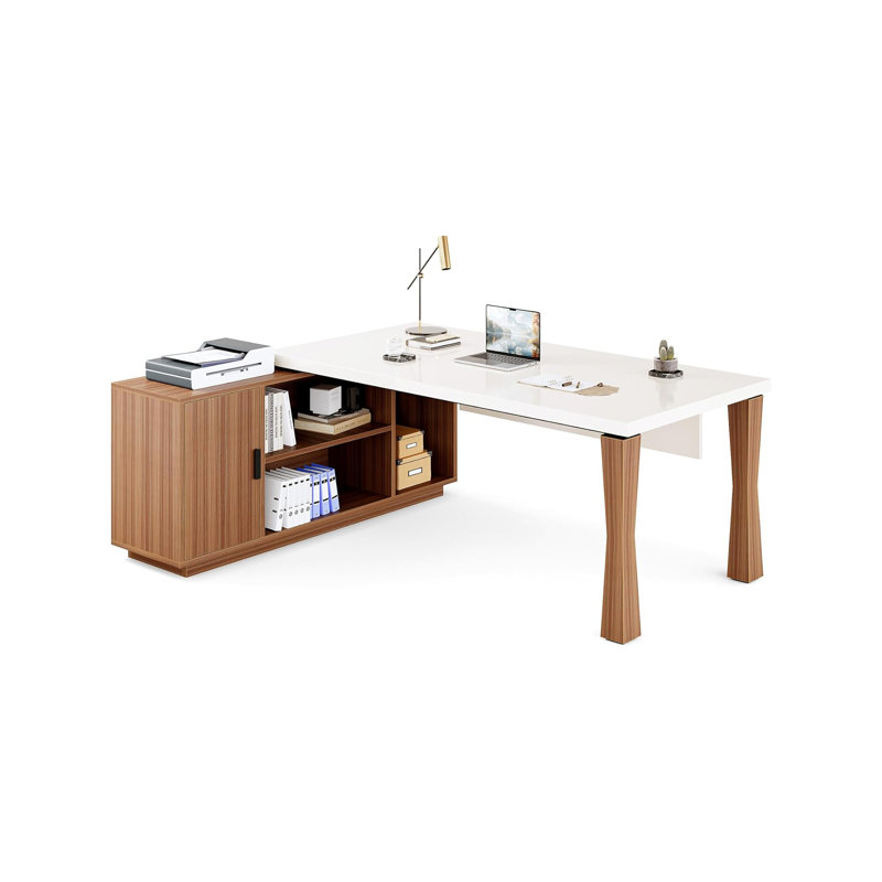 Bureau en L 78,7 po de style Mid-Century moderne avec structure en métal