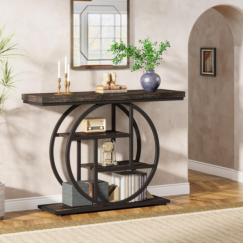 Nazirah 41.3'' Console Table, Black, Dark Rustic Oak