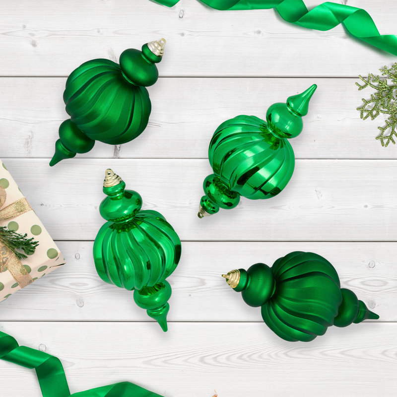 Shatterproof Commercial Size Finial Christmas Ornaments - 10" - Set Of 4, Green