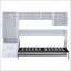 Lit escamotable simple avec tablettes ouvertes et tiroirs de rangement