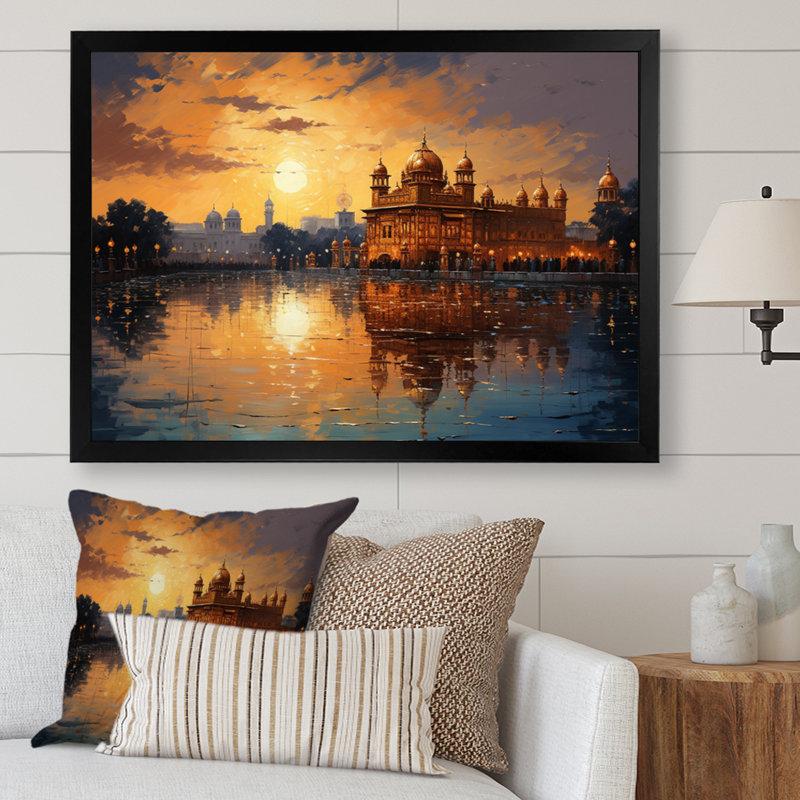 «Hinduisim Golden Temple II - Hindouisme», art mural, H 16 po x l 32 po x P 1 po, Cadre simple noir
