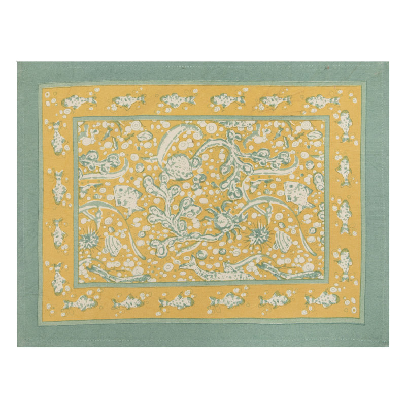 La Mer 100% Cotton Rectangle Placemats, Aqua/Citrine