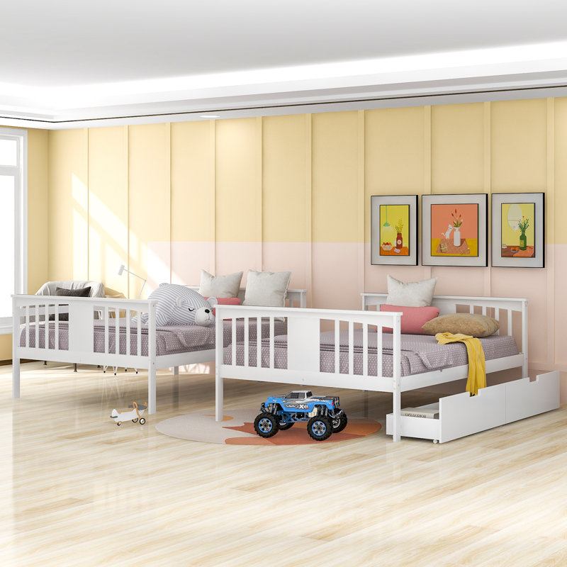 Lit superposé double au-dessus de double avec tiroirs et échelle pour chambre à coucher, Blanc