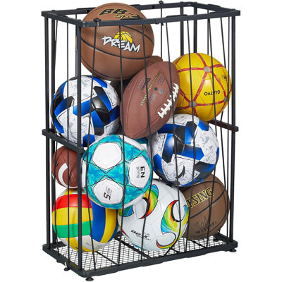 Sports Ball Rack with Elastic Rope, Holder for Basketball, Soccer, Volleyball, Football, Garage, Gym