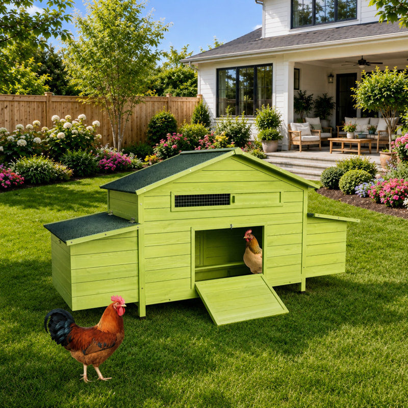 Wooden chicken coop, Brick Red, 35" H x 67.7" W x 24.5" D