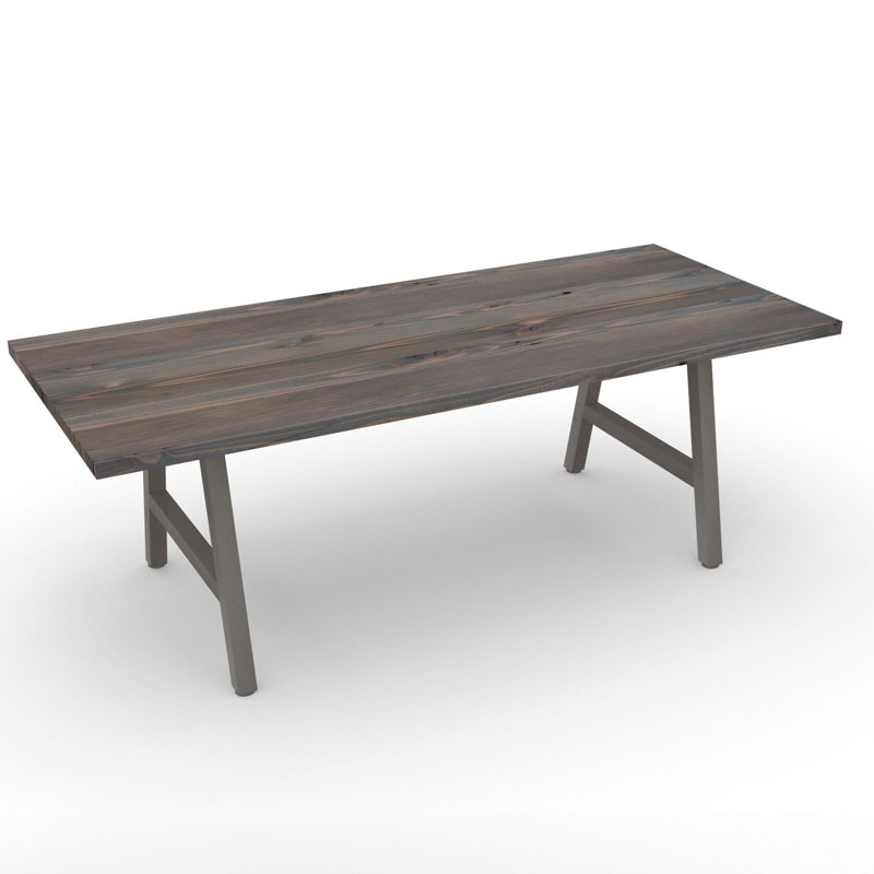 Solid Wood Top Metal Base Dining Table, Gray, 30" H x 120" L x 48" W