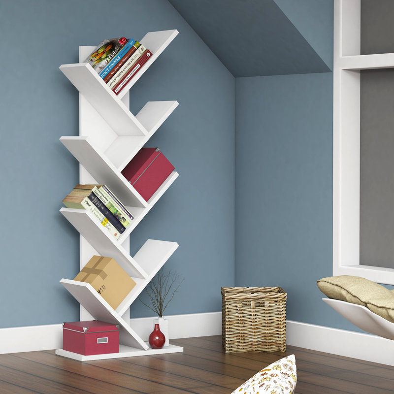 Hitit Tree Bookcase 128.5 cm - Modern Wooden Bookshelf/Tall Freestanding Book Shelf with Multi-Compartment Storage, Decorative Tree Bookshelf for Living Room, Office or Bedroom