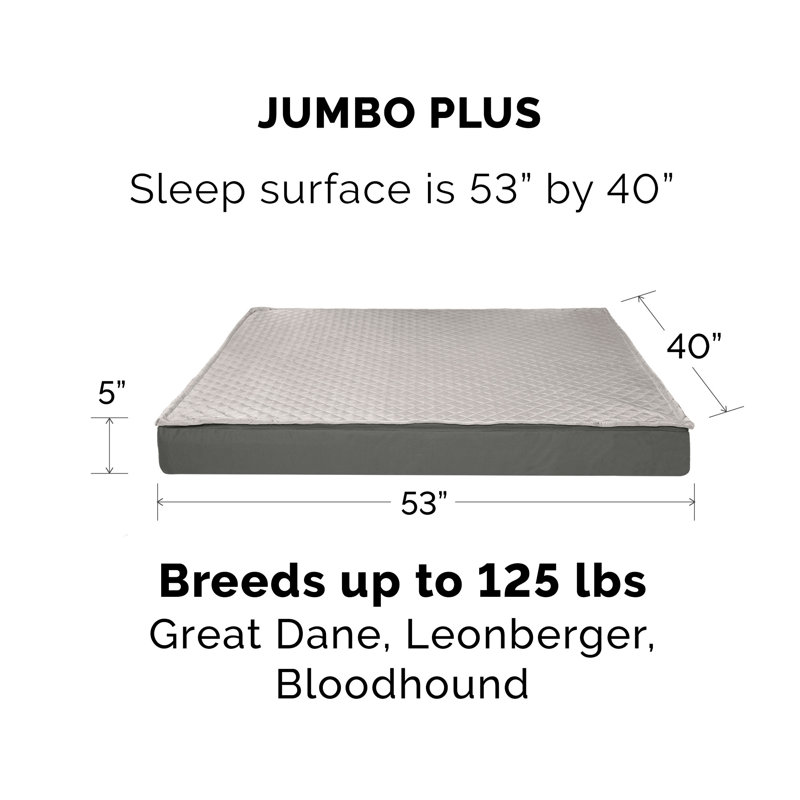 Quilt Top Convertible Indoor-Outdoor Deluxe Orthopedic Dog Bed, Gray, Jumbo Plus (53" W x 40" D x 5" H)