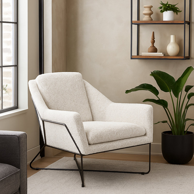 Chaise longue Recie avec structure en fer trempé, Lin ivoire