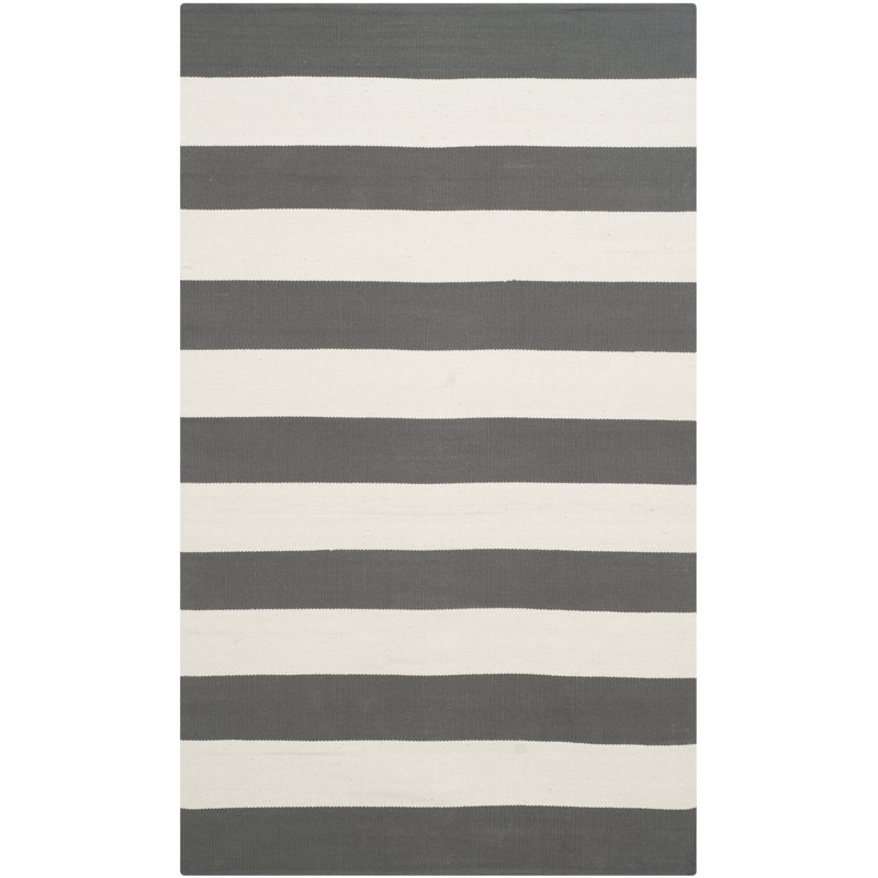 Tapis gris / ivoire en coton tissé à plat à la main Parik, Rectangle 3 pi x 5 pi