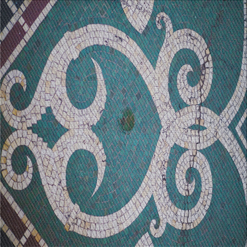 Tapis bleu aqua/blanc à motifs, Carré 6 pi