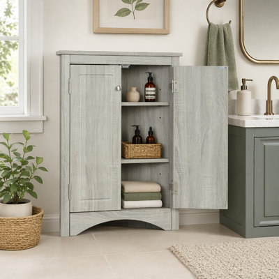 Oak Triangle Bathroom Storage Cabinet with Adjustable Shelves, Freestanding Floor Cabinet for Home Kitchen