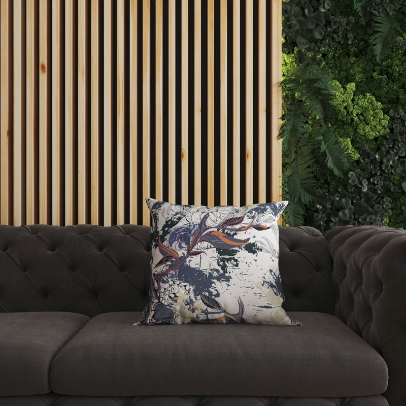 Leaf Lurker Floral Reversible Throw Pillow, 18"H x 18"W, White/Gray/Orange