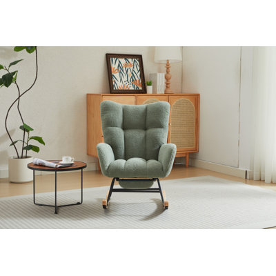 Chaise berçante de chambre de bébé moderne, fauteuil coulissant rembourré avec dossier haut, fauteuil berçant d'appoint avec pieds en bois massif pour salon de chambre de bébé VERT