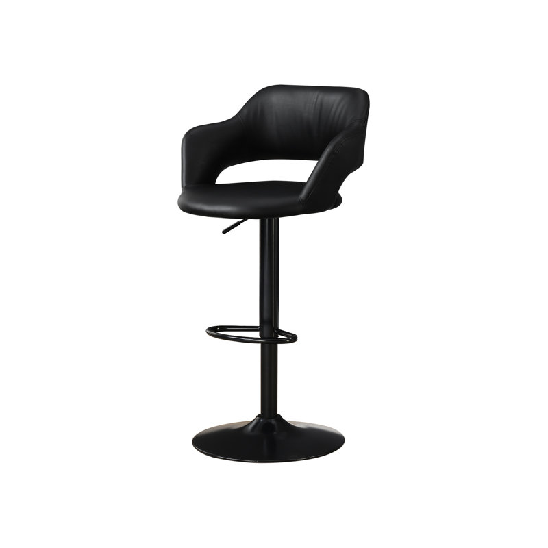 Tabouret pivotant à hauteur de comptoir noir avec tissu d'aspect cuir et structure en métal avec barre relevable hydraulique