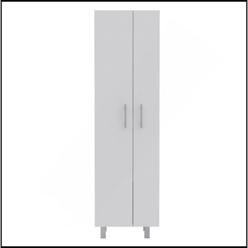 Armoire de nettoyage avec cinq tablettes et porte-balais, blanc, Blanc