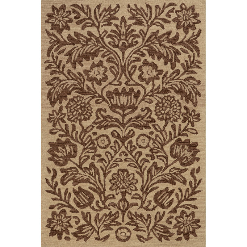 Tapis floral à motif cachemire Virelia, Rectangle de 5 pi x 8 pi, Brun
